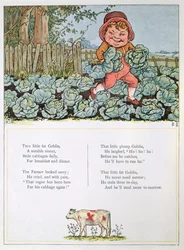 Een kabouter die kool steelt, illustratie voor een gedicht uit 